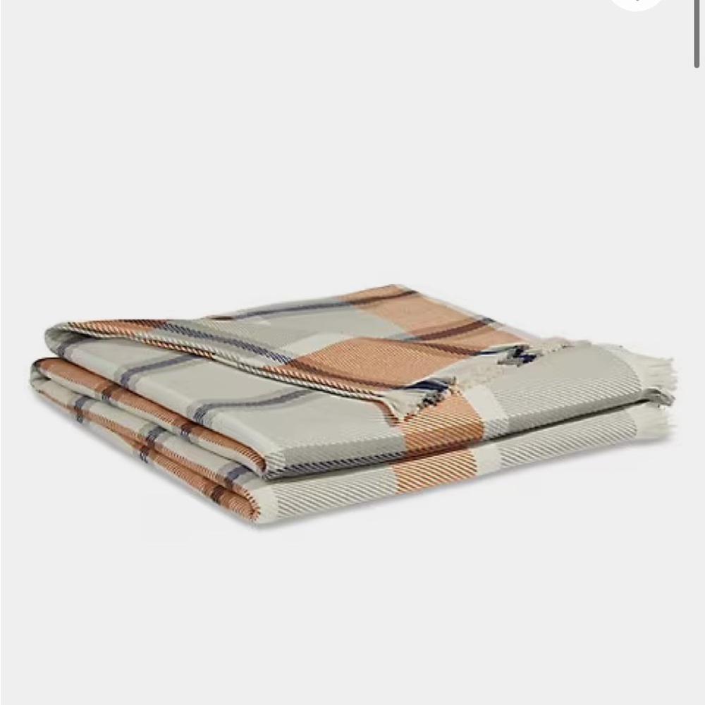Hudson's Bay 100% Cotton Queen/Double Blanket - Orange, Navy and Cream Tartan - Picture 5 of 6